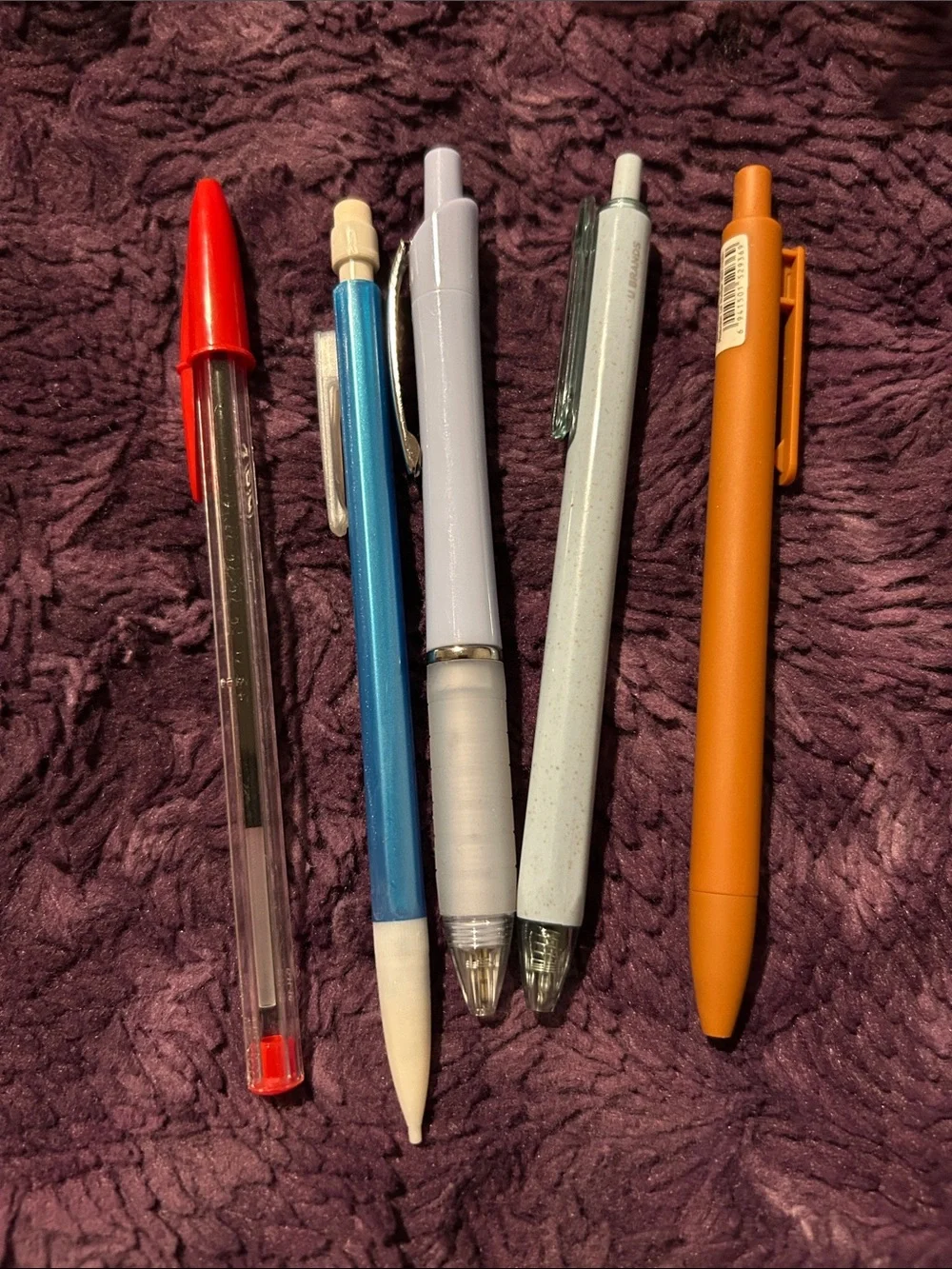 Set of 5 Assorted Pens - Red, Blue, brown